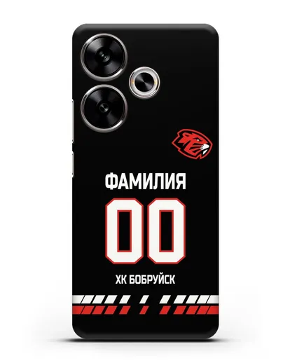 Чехол ХК Бобруйск с фамилией и номером (сезон 2019-2020) черная форма силиконовый для Xiaomi Poco F6