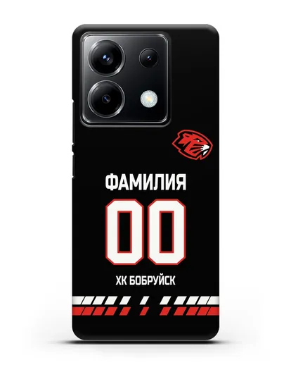 Чехол ХК Бобруйск с фамилией и номером (сезон 2019-2020) черная форма силиконовый для Xiaomi Poco X6