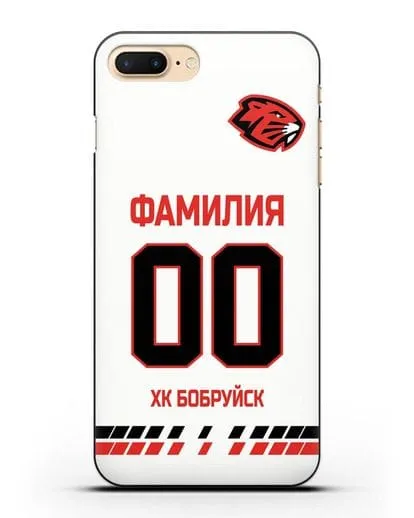 Чехол ХК Бобруйск с фамилией и номером (сезон 2019-2020) белая форма силиконовый для iPhone 7 Plus