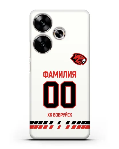 Чехол ХК Бобруйск с фамилией и номером (сезон 2019-2020) белая форма силиконовый для Xiaomi Poco F6