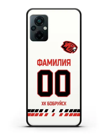 Чехол ХК Бобруйск с фамилией и номером (сезон 2019-2020) белая форма силиконовый для Xiaomi Poco M5