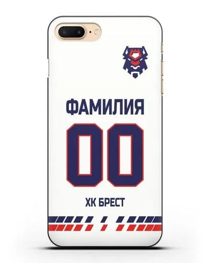 Чехол ХК Брест с фамилией и номером (сезон 2019-2020) белая форма силиконовый для iPhone 8 Plus