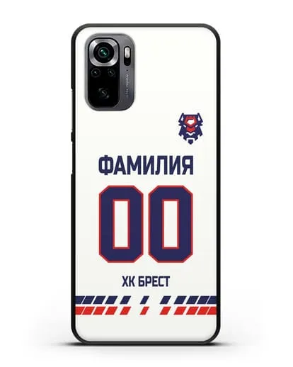 Чехол ХК Брест с фамилией и номером (сезон 2019-2020) белая форма силиконовый для Xiaomi Poco M5s
