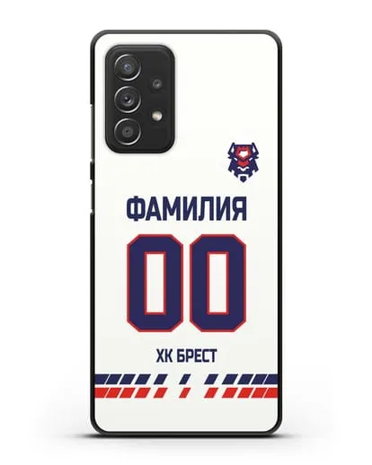 Чехол ХК Брест с фамилией и номером (сезон 2019-2020) белая форма силиконовый для Samsung Galaxy A53