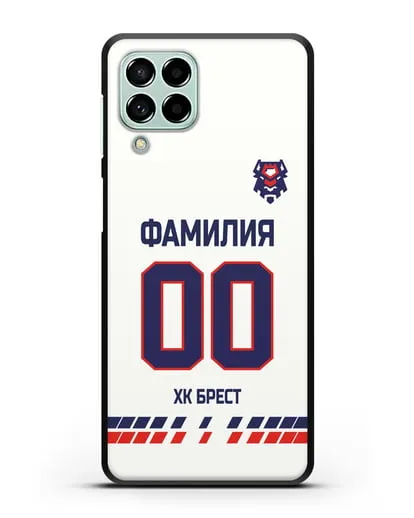 Чехол ХК Брест с фамилией и номером (сезон 2019-2020) белая форма силиконовый для Samsung Galaxy M53 [SM-M536]