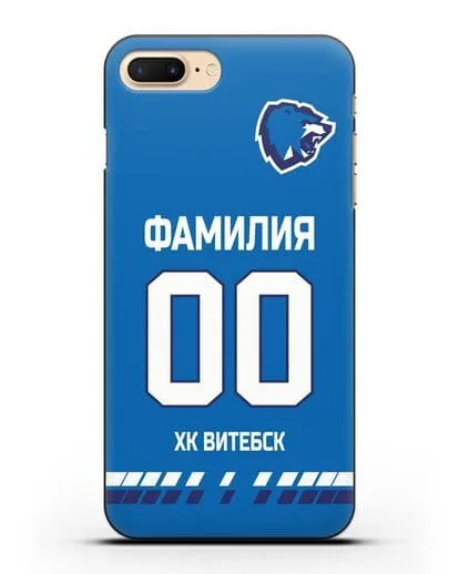 Чехол ХК Витебск с фамилией и номером (сезон 2019-2020) синяя форма силиконовый для iPhone 8 Plus