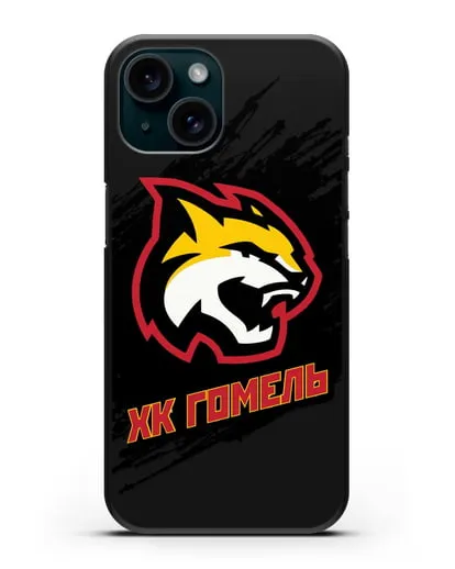 Чехол ХК Гомель с изображением рыси силиконовый для iPhone 15