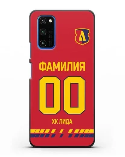 Чехол ХК Лида с фамилией и номером (сезон 2019-2020) красная форма силиконовый для Honor 30