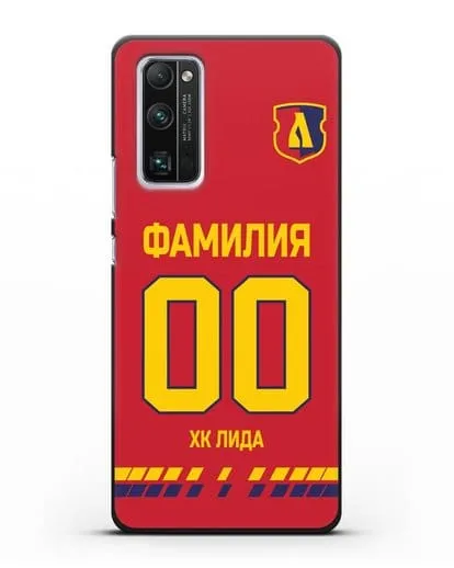 Чехол ХК Лида с фамилией и номером (сезон 2019-2020) красная форма силиконовый для Honor 30 Pro Plus