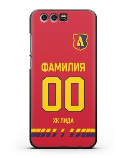 Чехол ХК Лида с фамилией и номером (сезон 2019-2020) красная форма силиконовый для Honor 9