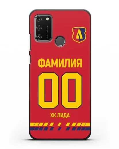 Чехол ХК Лида с фамилией и номером (сезон 2019-2020) красная форма силиконовый для Honor 9A
