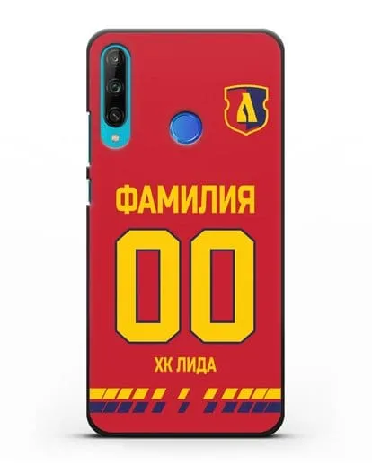 Чехол ХК Лида с фамилией и номером (сезон 2019-2020) красная форма силиконовый для Honor 9C
