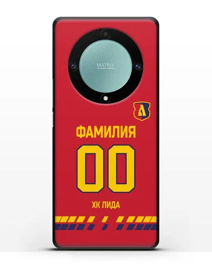 Чехол ХК Лида с фамилией и номером (сезон 2019-2020) красная форма силиконовый для Honor X9a
