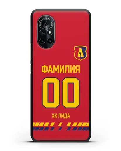 Чехол ХК Лида с фамилией и номером (сезон 2019-2020) красная форма силиконовый для Huawei Nova 8