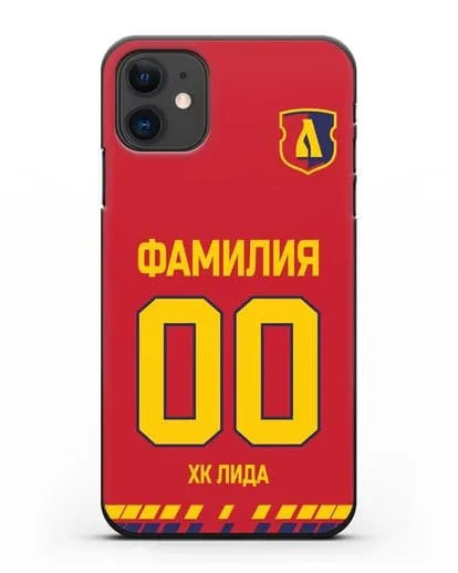 Чехол ХК Лида с фамилией и номером (сезон 2019-2020) красная форма силиконовый для iPhone 11