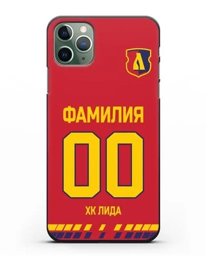 Чехол ХК Лида с фамилией и номером (сезон 2019-2020) красная форма силиконовый для iPhone 11 Pro