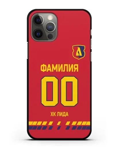 Чехол ХК Лида с фамилией и номером (сезон 2019-2020) красная форма силиконовый для iPhone 12 Pro