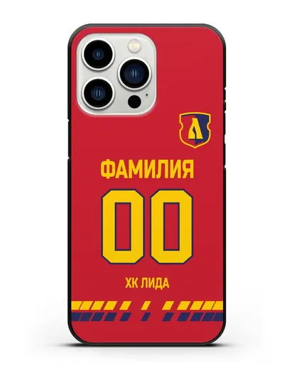 Чехол ХК Лида с фамилией и номером (сезон 2019-2020) красная форма силиконовый для iPhone 13 Pro