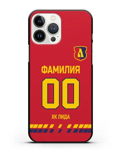 Чехол ХК Лида с фамилией и номером (сезон 2019-2020) красная форма силиконовый для iPhone 13 Pro Max