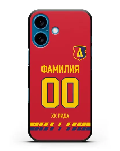 Чехол ХК Лида с фамилией и номером (сезон 2019-2020) красная форма силиконовый для iPhone 16