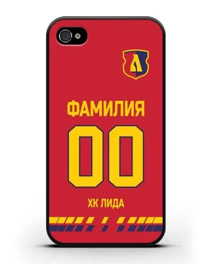 Чехол ХК Лида с фамилией и номером (сезон 2019-2020) красная форма силиконовый для iPhone 4/4s