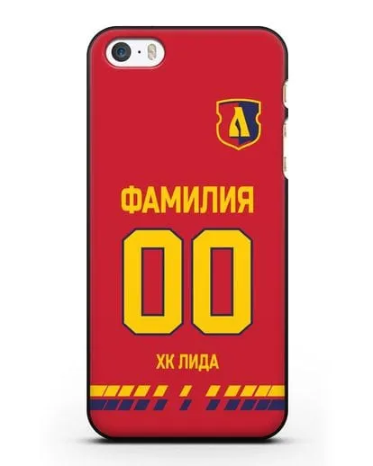 Чехол ХК Лида с фамилией и номером (сезон 2019-2020) красная форма силиконовый для iPhone 5/5s/SE