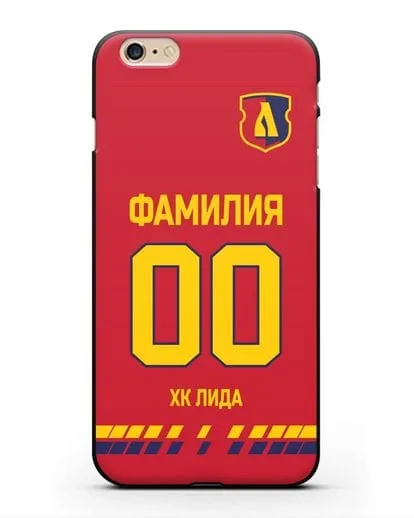 Чехол ХК Лида с фамилией и номером (сезон 2019-2020) красная форма силиконовый для iPhone 6 Plus