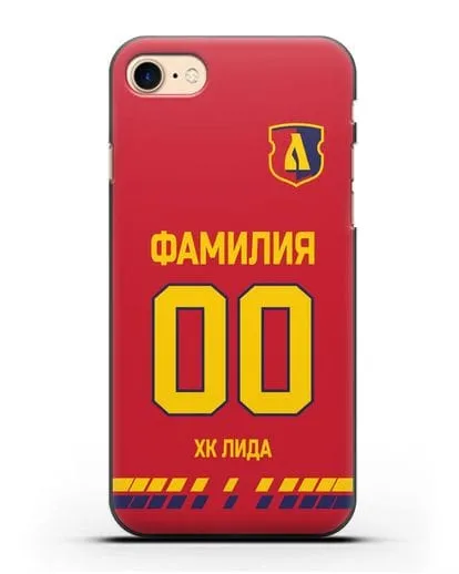 Чехол ХК Лида с фамилией и номером (сезон 2019-2020) красная форма силиконовый для iPhone 8