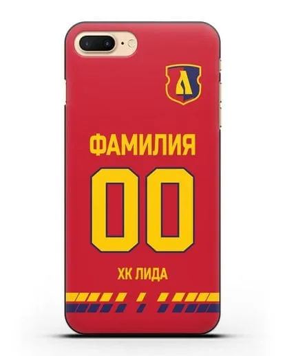 Чехол ХК Лида с фамилией и номером (сезон 2019-2020) красная форма силиконовый для iPhone 7 Plus