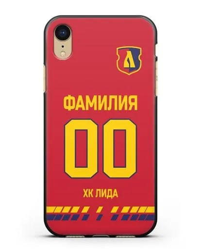 Чехол ХК Лида с фамилией и номером (сезон 2019-2020) красная форма силиконовый для iPhone XR