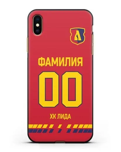 Чехол ХК Лида с фамилией и номером (сезон 2019-2020) красная форма силиконовый для iPhone XS Max