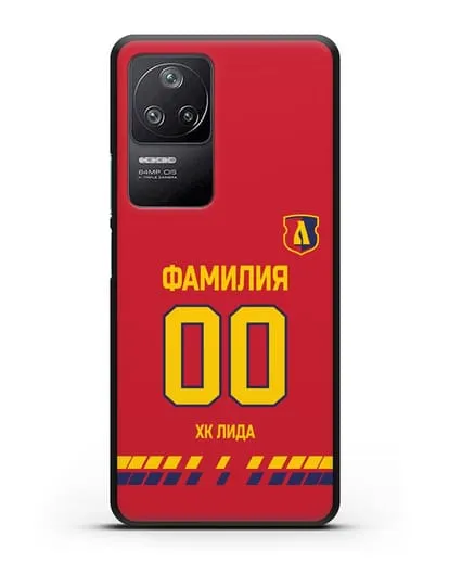 Чехол ХК Лида с фамилией и номером (сезон 2019-2020) красная форма силиконовый для Xiaomi Poco F4