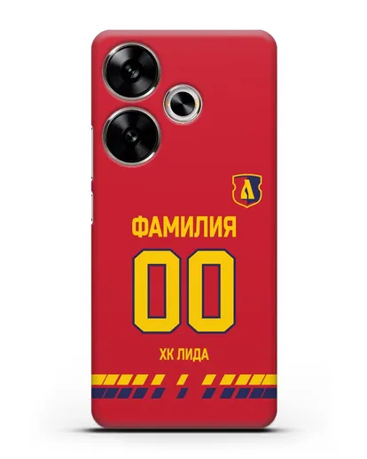 Чехол ХК Лида с фамилией и номером (сезон 2019-2020) красная форма силиконовый для Xiaomi Poco F6