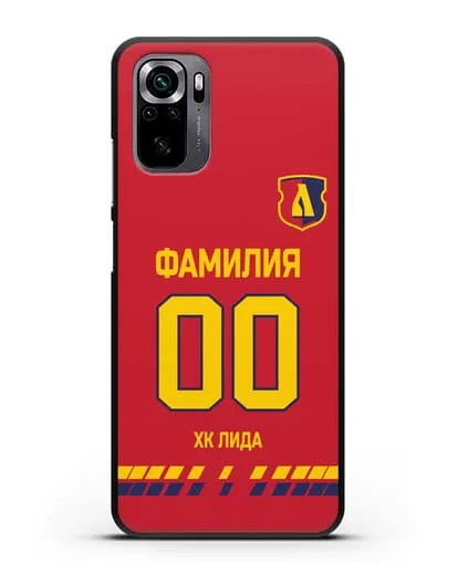 Чехол ХК Лида с фамилией и номером (сезон 2019-2020) красная форма силиконовый для Xiaomi Poco M5s