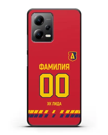 Чехол ХК Лида с фамилией и номером (сезон 2019-2020) красная форма силиконовый для Xiaomi Poco X5