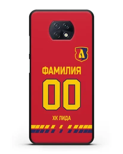 Чехол ХК Лида с фамилией и номером (сезон 2019-2020) красная форма силиконовый для Xiaomi Redmi Note 9T