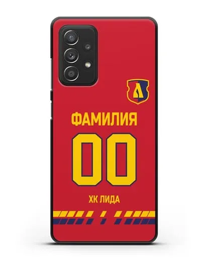 Чехол ХК Лида с фамилией и номером (сезон 2019-2020) красная форма силиконовый для Samsung Galaxy A53