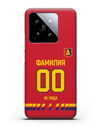 Чехол ХК Лида с фамилией и номером (сезон 2019-2020) красная форма силиконовый для Xiaomi 14