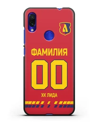 Чехол ХК Лида с фамилией и номером (сезон 2019-2020) красная форма силиконовый для Xiaomi Redmi Note 7