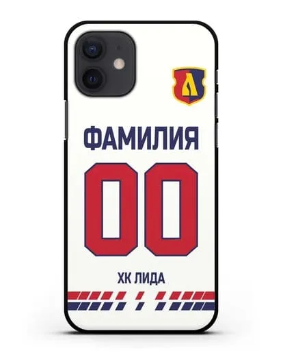Чехол ХК Лида с фамилией и номером (сезон 2019-2020) белая форма силиконовый для iPhone 12