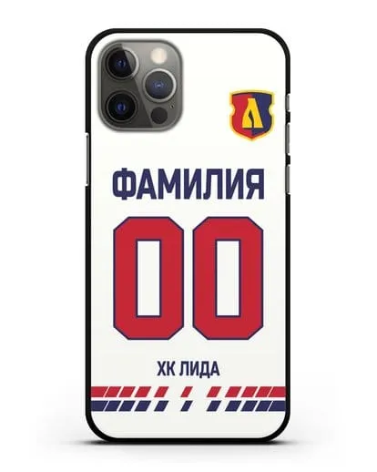 Чехол ХК Лида с фамилией и номером (сезон 2019-2020) белая форма силиконовый для iPhone 12 Pro