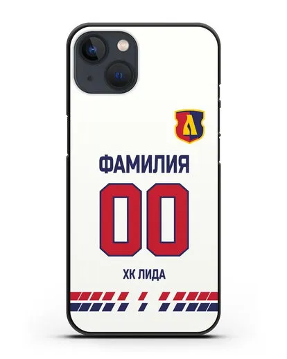 Чехол ХК Лида с фамилией и номером (сезон 2019-2020) белая форма силиконовый для iPhone 13 Mini