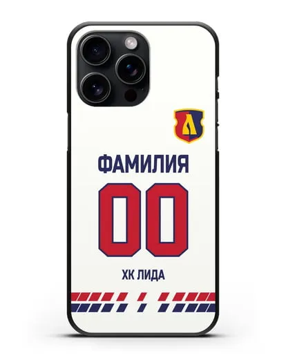 Чехол ХК Лида с фамилией и номером (сезон 2019-2020) белая форма силиконовый для iPhone 15 Pro Max