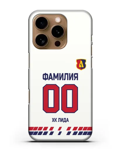 Чехол ХК Лида с фамилией и номером (сезон 2019-2020) белая форма силиконовый для iPhone 16 Pro