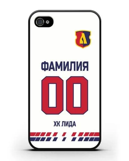 Чехол ХК Лида с фамилией и номером (сезон 2019-2020) белая форма силиконовый для iPhone 4/4s