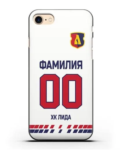 Чехол ХК Лида с фамилией и номером (сезон 2019-2020) белая форма силиконовый для iPhone 8