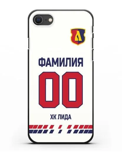 Чехол ХК Лида с фамилией и номером (сезон 2019-2020) белая форма силиконовый для iPhone SE 2020