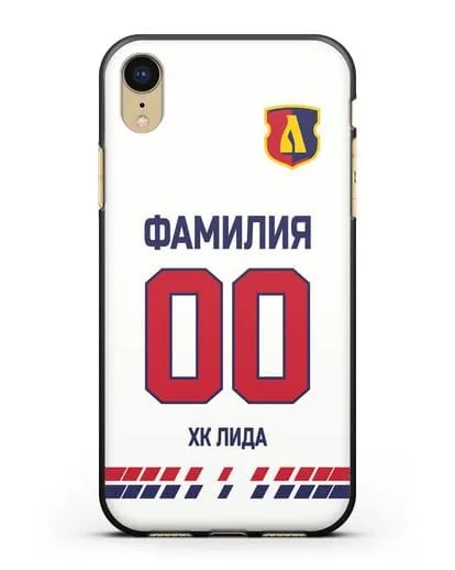 Чехол ХК Лида с фамилией и номером (сезон 2019-2020) белая форма силиконовый для iPhone XR