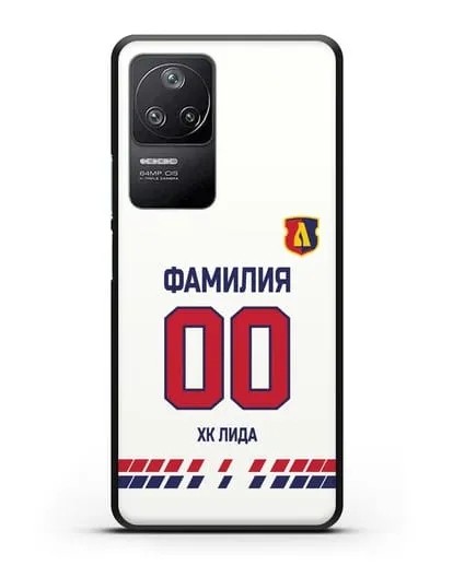 Чехол ХК Лида с фамилией и номером (сезон 2019-2020) белая форма силиконовый для Xiaomi Poco F4