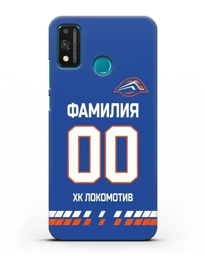 Чехол ХК Локомотив-Орша с фамилией и номером (сезон 2019-2020) синяя форма силиконовый для Honor 9X lite